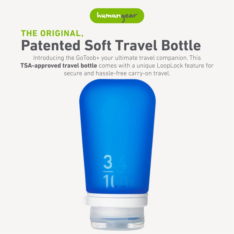 humangear GoToob+ (Large) | Refillable Silicone Travel Bottle | Locking Lid | Food-Safe Material | Dark Blue, Large (3.4 fl.oz.; 100ml) - Image 2